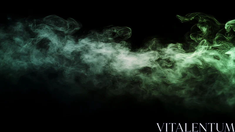 Emerald smoke drifts through darkness in a moody abstract scene