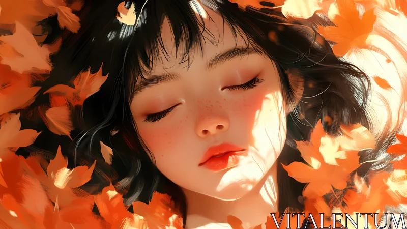 Soft-lit digital portrait isolates freckled face amid motion-blurred leaves