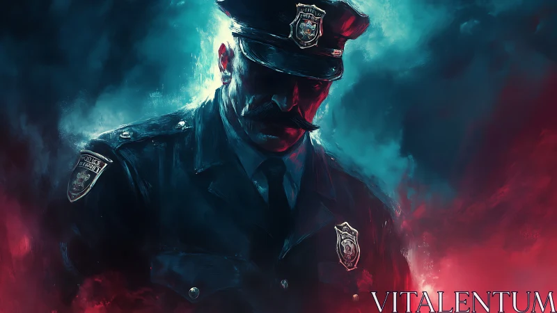 Police officer portrait rendered in high contrast digital art