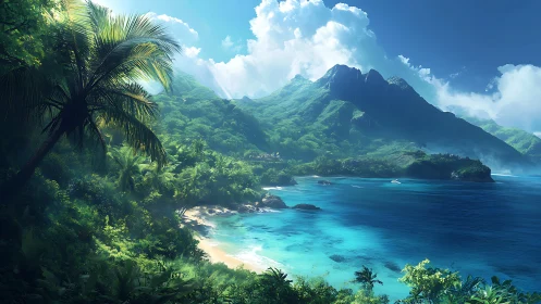 Tropical Paradise Valley: Lush Mountain Cove Meeting Azure Waters