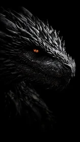 Dragon head rendered in high contrast with glowing eye