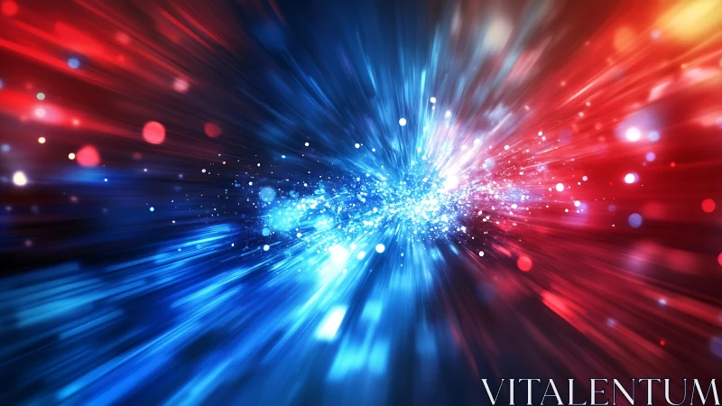 Red and blue light streaks converging in abstract motion.