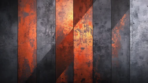 Vertical metal panels with orange and gray textured bands.