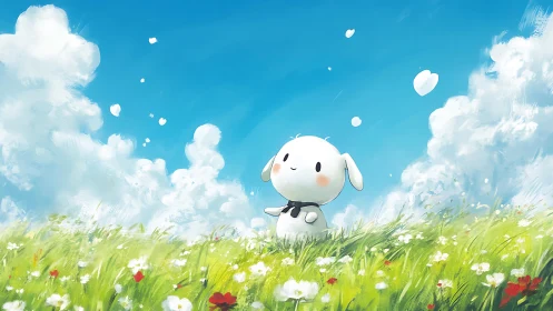 Cloud-kissed bunny daydreams under a wide, laughing sky