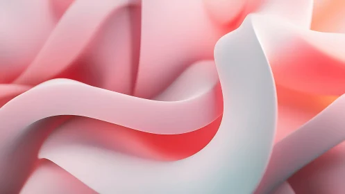 Curved 3D surfaces form layered pink and white gradient folds