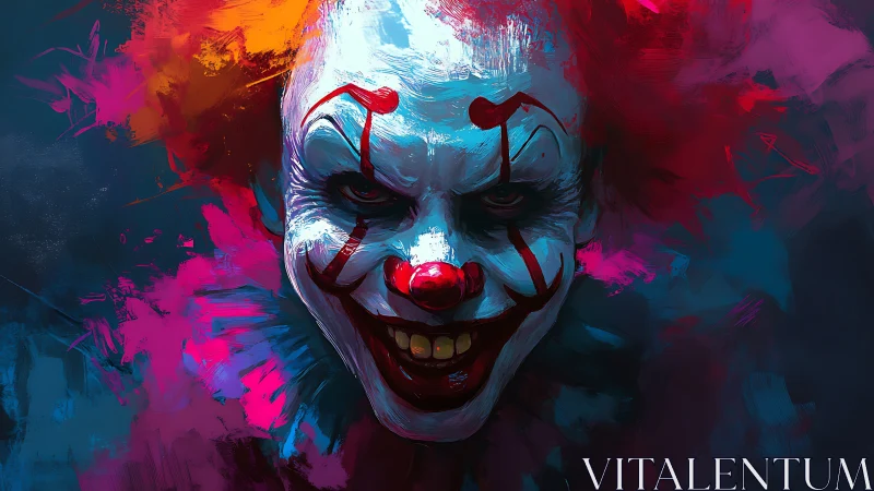 Sinister clown portrait with vivid abstract colors.