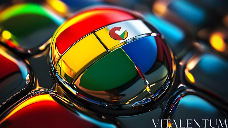 Chromed circular emblem with segmented primary colors design.