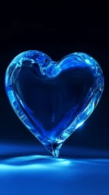 Luminous blue glass heart radiates with crystalline glow.