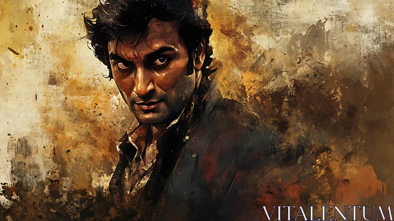 Male portrait emerges from textured abstract brown background