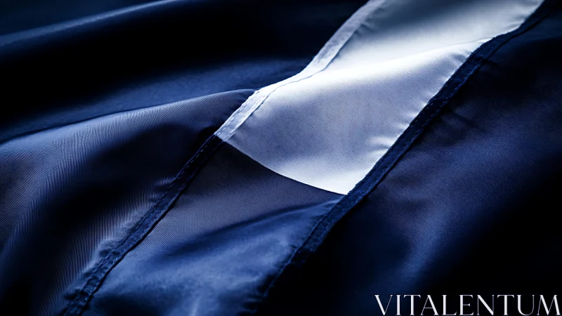 Navy fabric folds reveal sharp white diagonal stripe detail