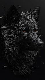 Black wolf portrait sculpted from sharp layered shards.