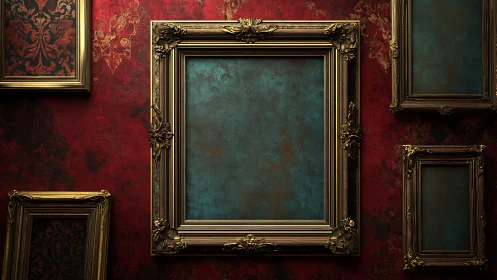 Empty gilded frames quietly rehearse their forgotten portraits