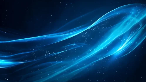 Abstract blue light waves over starry night sky digital art.