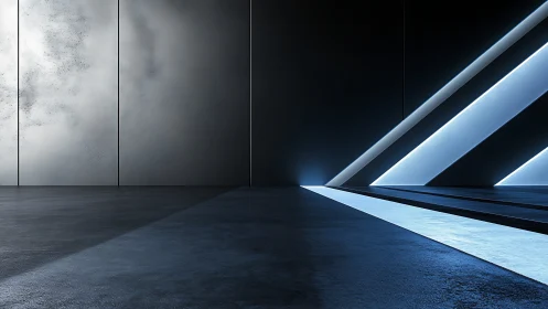 Modern architectural passage with dynamic light and geometric forms.