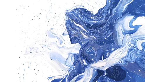 Abstract blue figure formed by layered fluid lines and swirls.