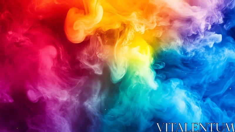 Color spectrum cloud forms merge in diffused vapor field