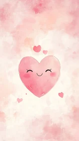 Smiling Heart with Closed Eyes Floating in Soft Pastel Background
