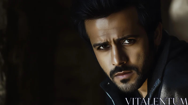 Warm, intense portrait of a thoughtful bearded man in shadow.