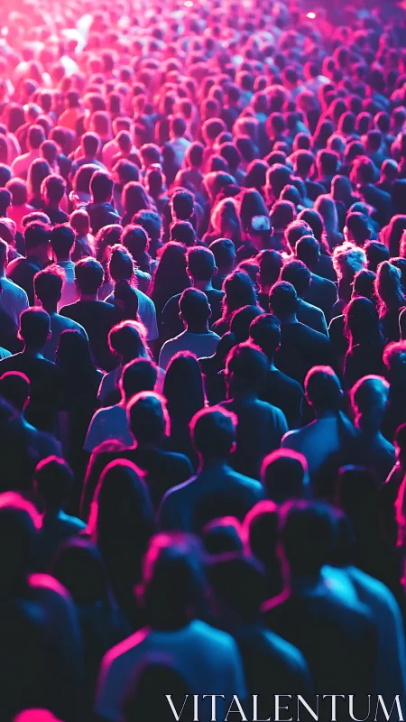Neon lit concert crowd under vibrant magenta cyan wash.