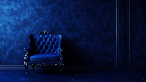 Midnight velvet throne humming in deep monochrome blue.