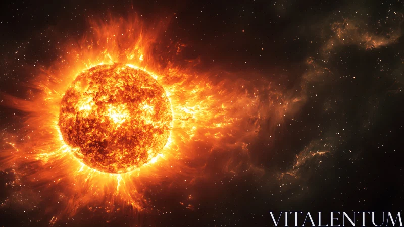 Laughing star erupts in molten flares across silent cosmos.