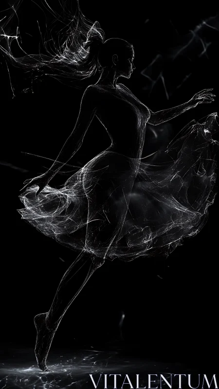 Silhouetted dancer figure is rendered in luminous linear traces