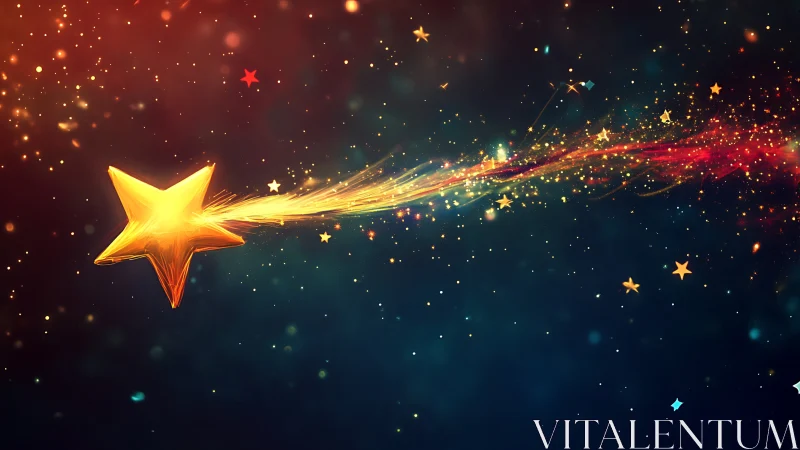 Golden five-pointed star with luminous trailing particles.