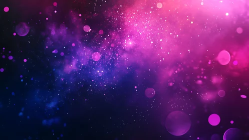 Nebulous magenta and violet bokeh galaxy field on dark void