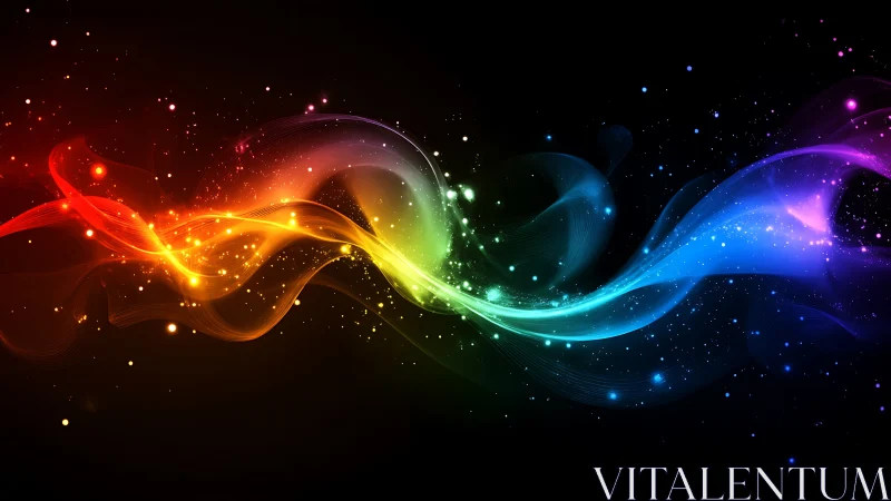 Prismatic light waves arc across deep cosmic black field.