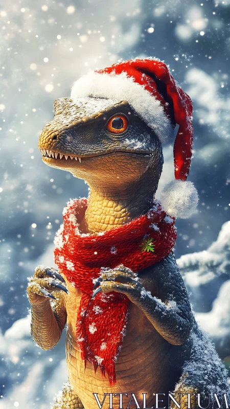 Snow-dusted velociraptor rehearses its very first carol solo