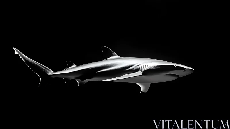 Monochrome shark profile isolated against black background.