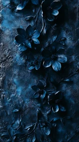 Blue Floral Composition on Textured Stone Surface