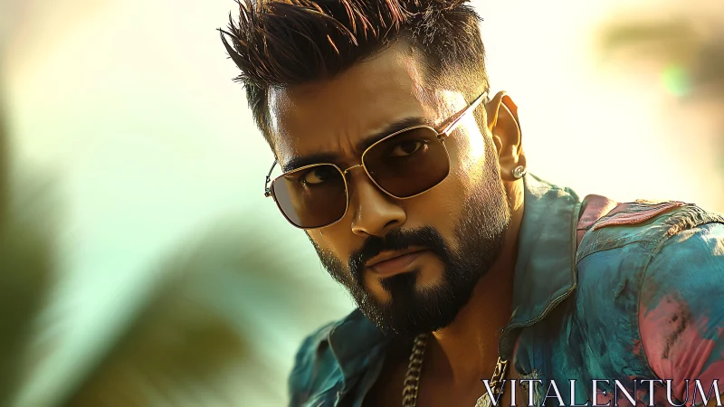 Bearded man with sunglasses in outdoor close portrait view.