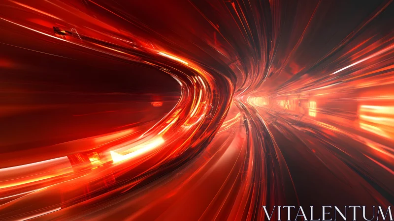 Futuristic red light tunnel with motion blur digital art style.