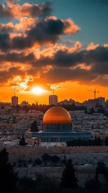 Sunlit golden dome crowns a twilight city of stone and flame.