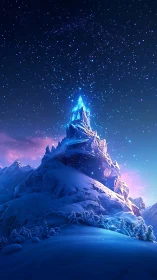 Starlit glacier spire humming under a dream-blue sky.