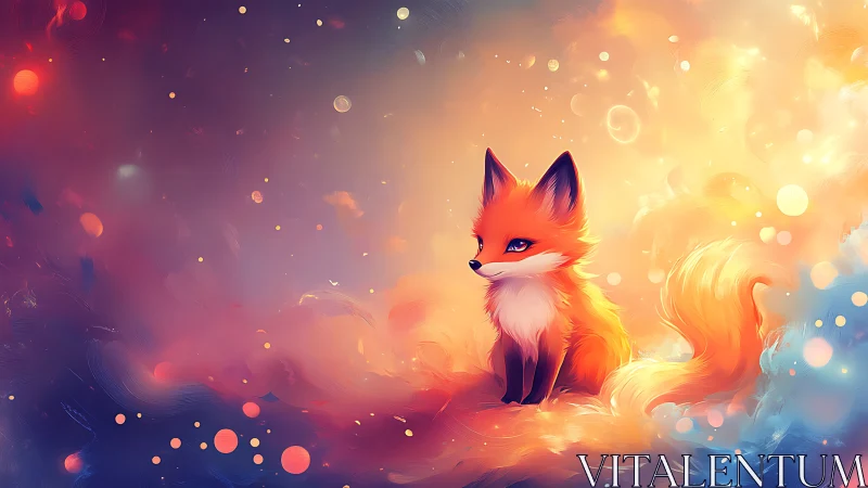 Luminous vulpine subject in chromatic nebula-like environment.