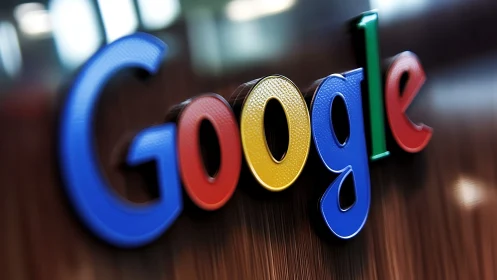 Google wall-mounted 3D logo is photographed in close-up view