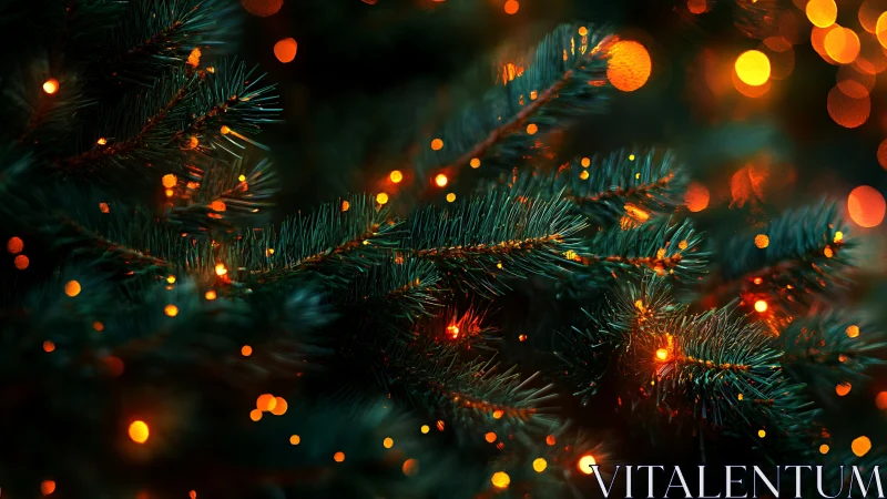 Soft golden lights glow gently across deep green branches