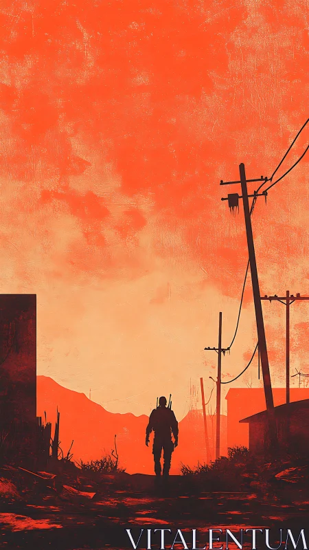 Post-apocalyptic wanderer in high-contrast digital silhouette.
