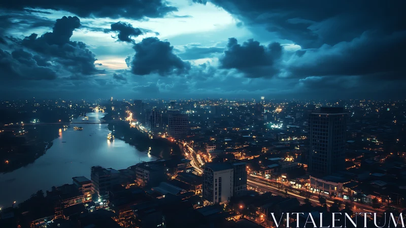 Stormlit river metropolis humming under electric nightfall.