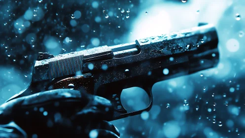 Tactical Firearm in Crystalline Bokeh Field.