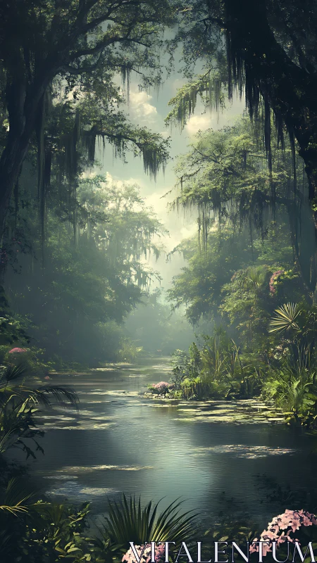Mystical Bayou: Spanish Moss and Sunlit Waters
