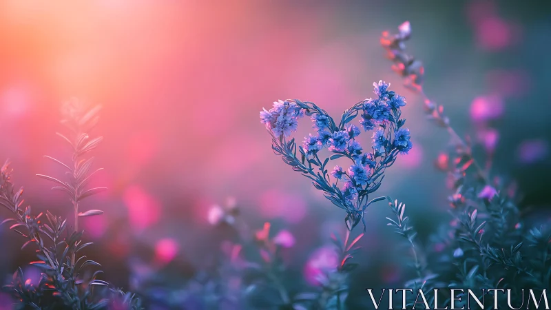 Heart-Shaped Flowers in Neon Gradient Light.