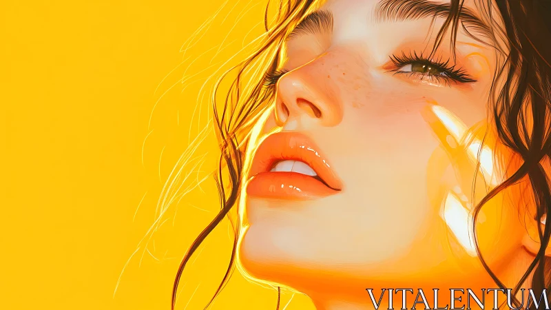 Luminous female portrait glows against saturated yellow backdrop