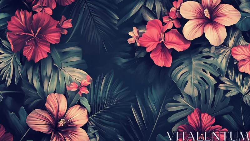 Tropical Blossoms Dancing in Dark Mystery.