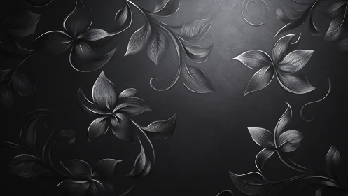 Dark surface contains embossed metallic floral ornamentation