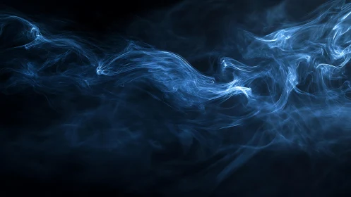 Ethereal blue smoke swirling on dark background, abstract digital art.