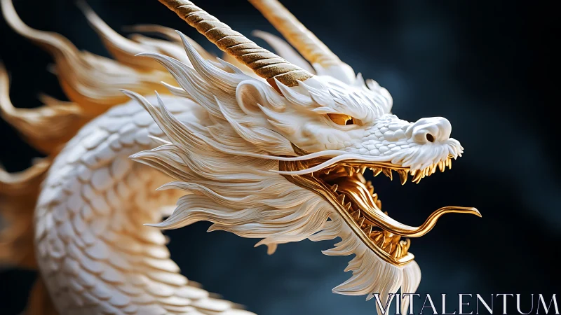 Sinuous white dragon rendered in high-detail photorealistic 3D