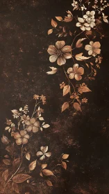 Vintage Botanical Illustration on Distressed Dark Background